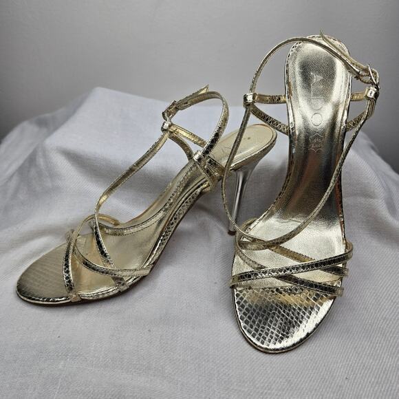 ALDO Gold Strappy High 4in Heels Size 38 / 7½ - Picture 1 of 10